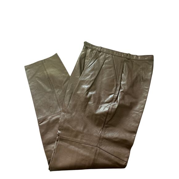 GUC Franco Torini Men's Genuine Leather Pants Brown Pleats Pockets Lined 30x32 - Picture 1 of 6